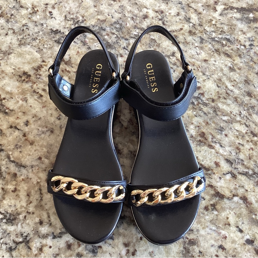 Guess Black and Gold Chain Sandals